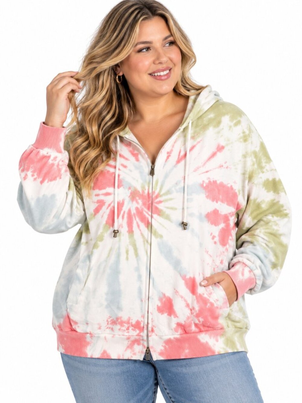 Mododoc Tie Dye Hoodie XL Women’s Oversized Zip Up Boho Y2K Sweatshirt